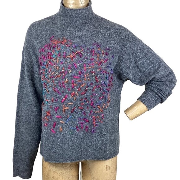Leith Soft Cozy Mock Neck Colorful Embroidered Pullover Sweater Sz M #246D - Picture 2 of 8